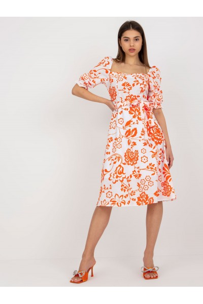 Medvilninė vasarinė suknelė su raštais (baltos ir oranžinės spalvų)